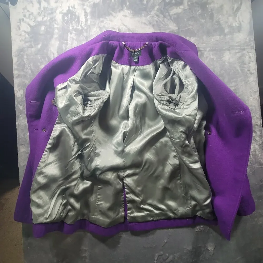 J. Crew Peacoat Jacket Womens 4 Wool Blend Double Breasted Purple - Picture 11 of 11